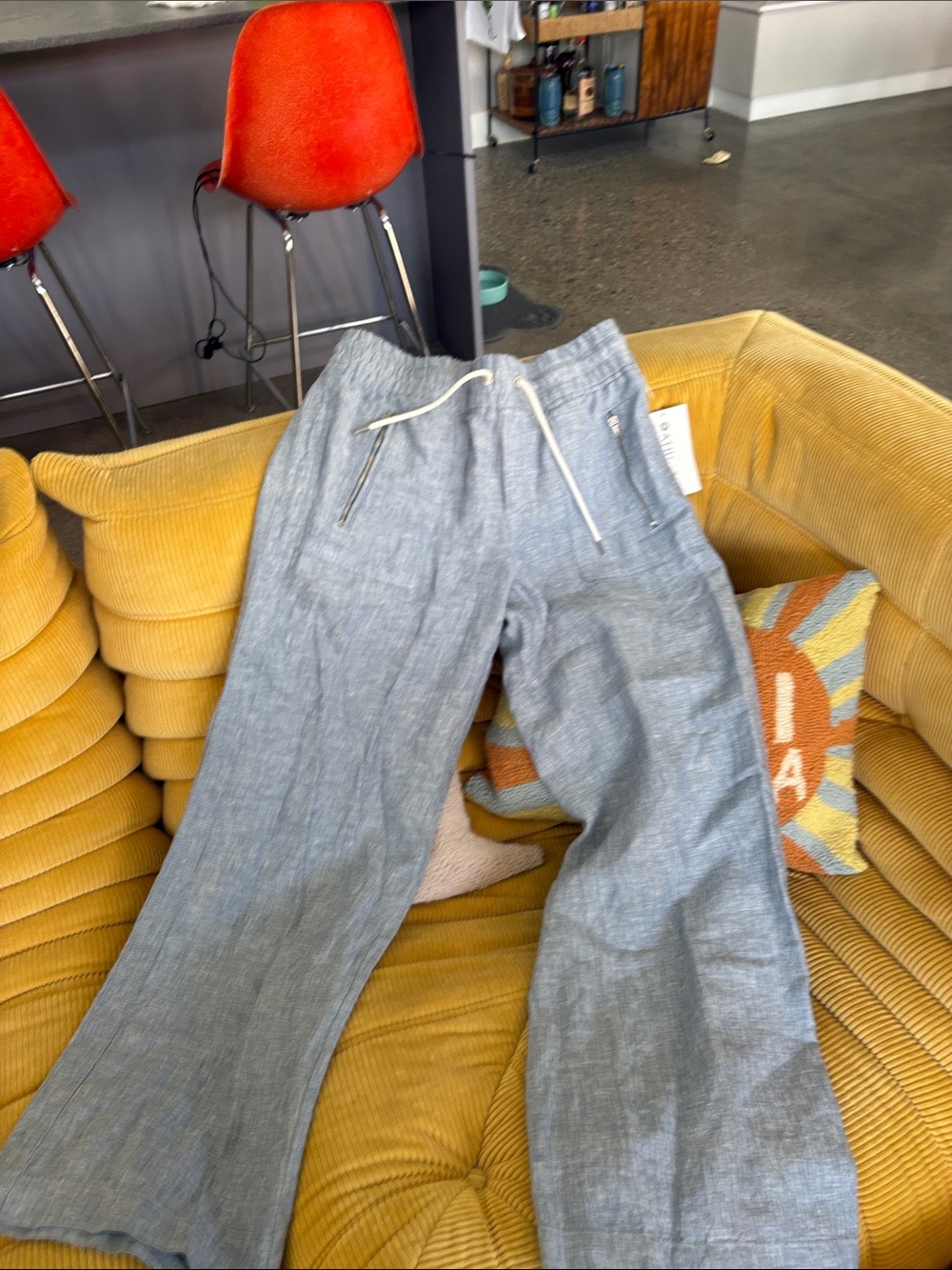Athleta Light Blue Drawstring Linen-Blend Pants - Picture 4 of 7